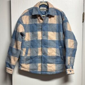 Maison‎ Article Blue and Tan Plaid Button Down Jacket / Flannel.  NWT
